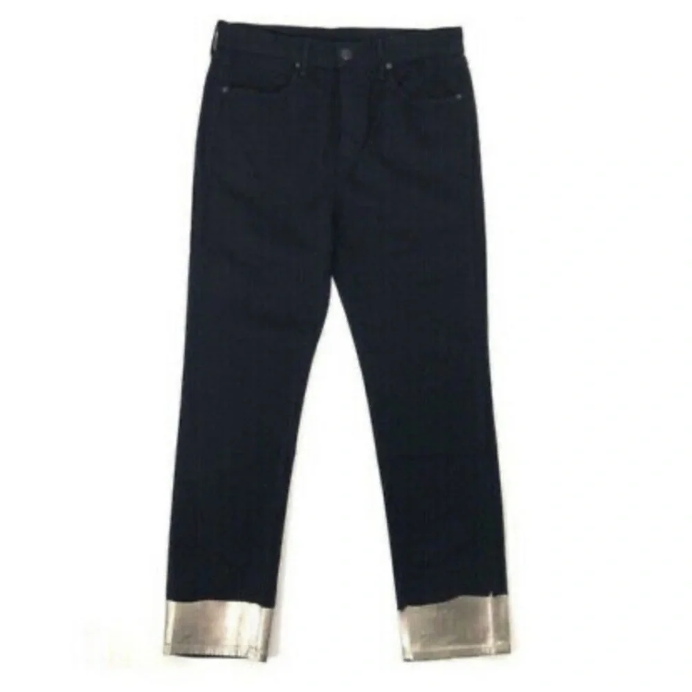Rag & Bone NWT Bilbury Ankle Cigarette Metallic Hem Jean Size 25 Black/Gold - Picture 5 of 14